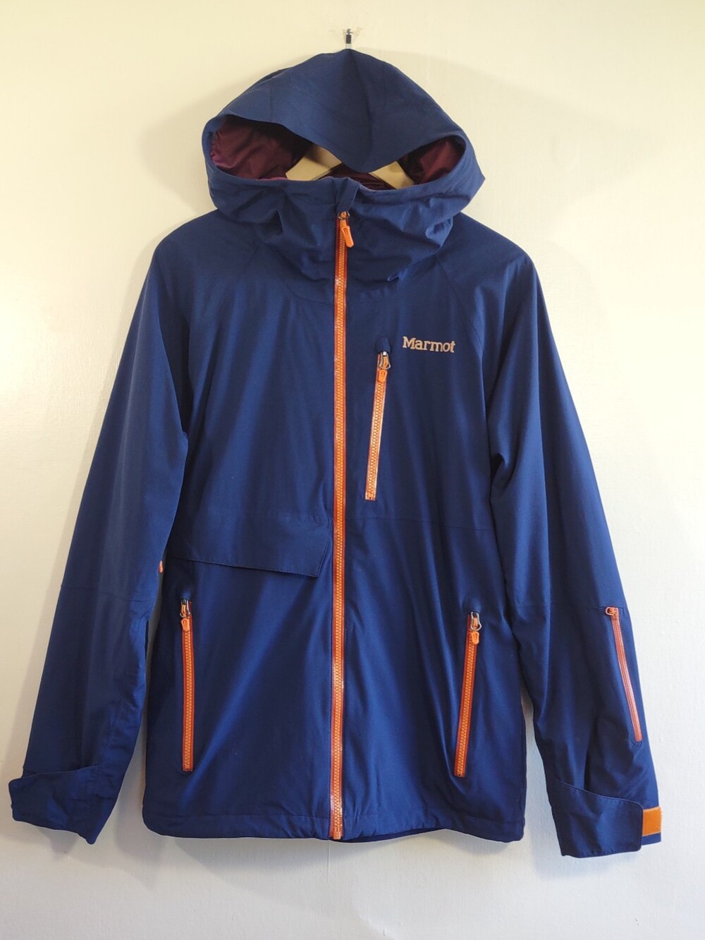 Marmot Men’s Castle Peak Ski Jacket Size Small Blue w/ Orange Accents